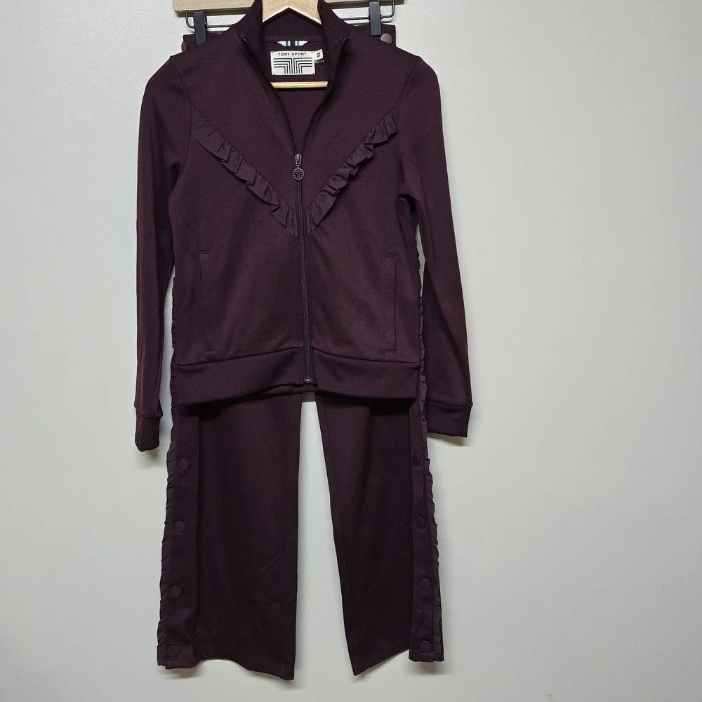 Tory Sport Maroon Tonal Ruffle‎ Track Jacket And Pants Sz XS Tory Burch Casual